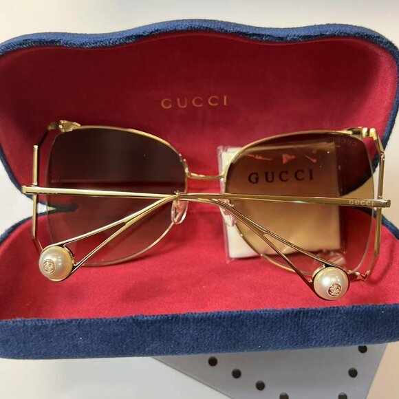 Gucci GG0252S 003 63mm Square Oversized Sunglasses Gold w/Brown Lenses main image 5